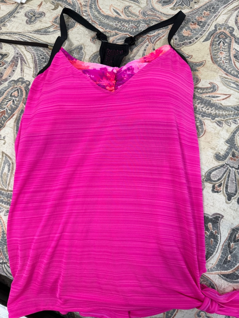 ZeroXposur Hot Pink Women's Swim Tankini Top with Black Straps